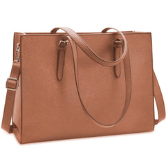Laptop Bag for Women Waterproof Lightweight Leather 15.6 Inch Computer Tote Bag - Brown