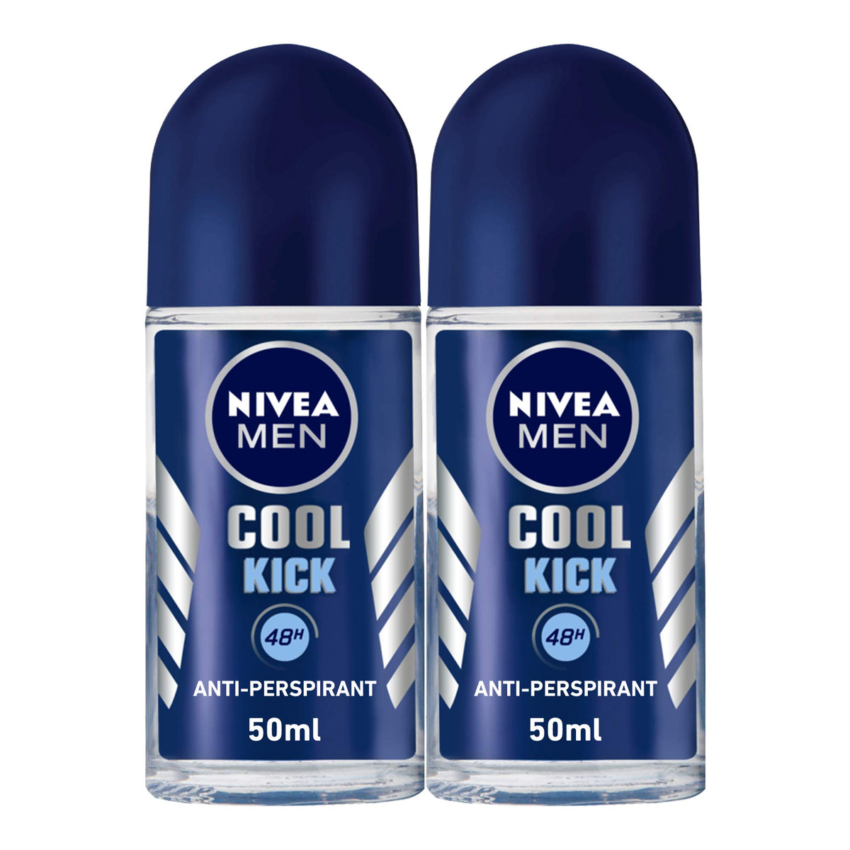 NIVEA MEN Deodorant Roll-on for Men, 48h Protection, Cool Kick Fresh Scent, 2x50ml