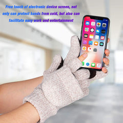 Winter Gloves, Convertible Wool Mittens for Men and Women, Warm Thermal Knit Flip Top Snow Glove for Cold Weather - Beige