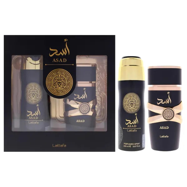 Lattafa Asad 2 Pcs Gift Set With 100ml Edp + 200ml Perfumed Spray, Premium Long-Lasting Arabic Fragrance