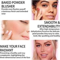 NALACAL Blusher Palette with Brush, 3-in-1 Baked Powder Blush for Cheeks – Natural-Looking, a Radiant Long-Lasting Natural Glowing, Smudge-Proof, Skin-Friendly, and Easy to Blend (Pink)