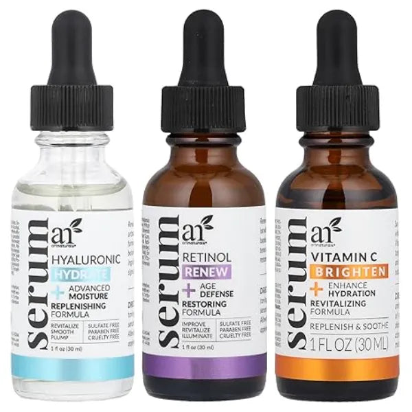 Artnaturals Anti Aging Set with Vitamin C Retinol and Hyaluronic Acid Serum for Anti Wrinkle and Dark Circle Remover All Natural and Moisturizing