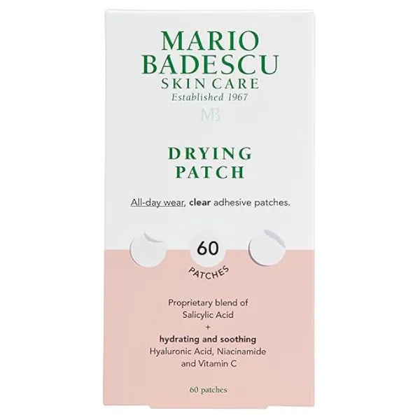 Mario Badescu Drying Patch Blemish Covering, Invisible Spot Treatment, Absorbing All Day Polymer Adhesion with Vitamin C, Vegan & Cruelty Free, Strong Hold (60 Patches, 12mm), Clear