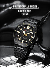CURREN-Quartz Wrist Watches for Men, Round Luminous Hand, Stainless Steel Strap, Casual Business Watch, New Watches for Men, 8450 - BLACK