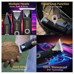 MENHOOD Men's WaterProof Cordless Grooming Trimmer for Men, Suitable for Beard, Body Private Part Shaving, Head and Pubic Hair, 150min Run Time (Black) (Trimmer Ultra)