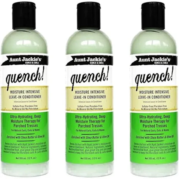 Aunt Jackie's Curls & Coils Quench! Moisture Intensive Leave In Conditioner, 12 oz (Pack of 3)