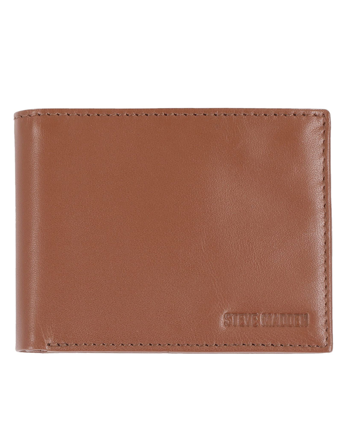 Steve madden Leather Rfid Blocking Wallet With Extra Capacity Id Window - Cognac