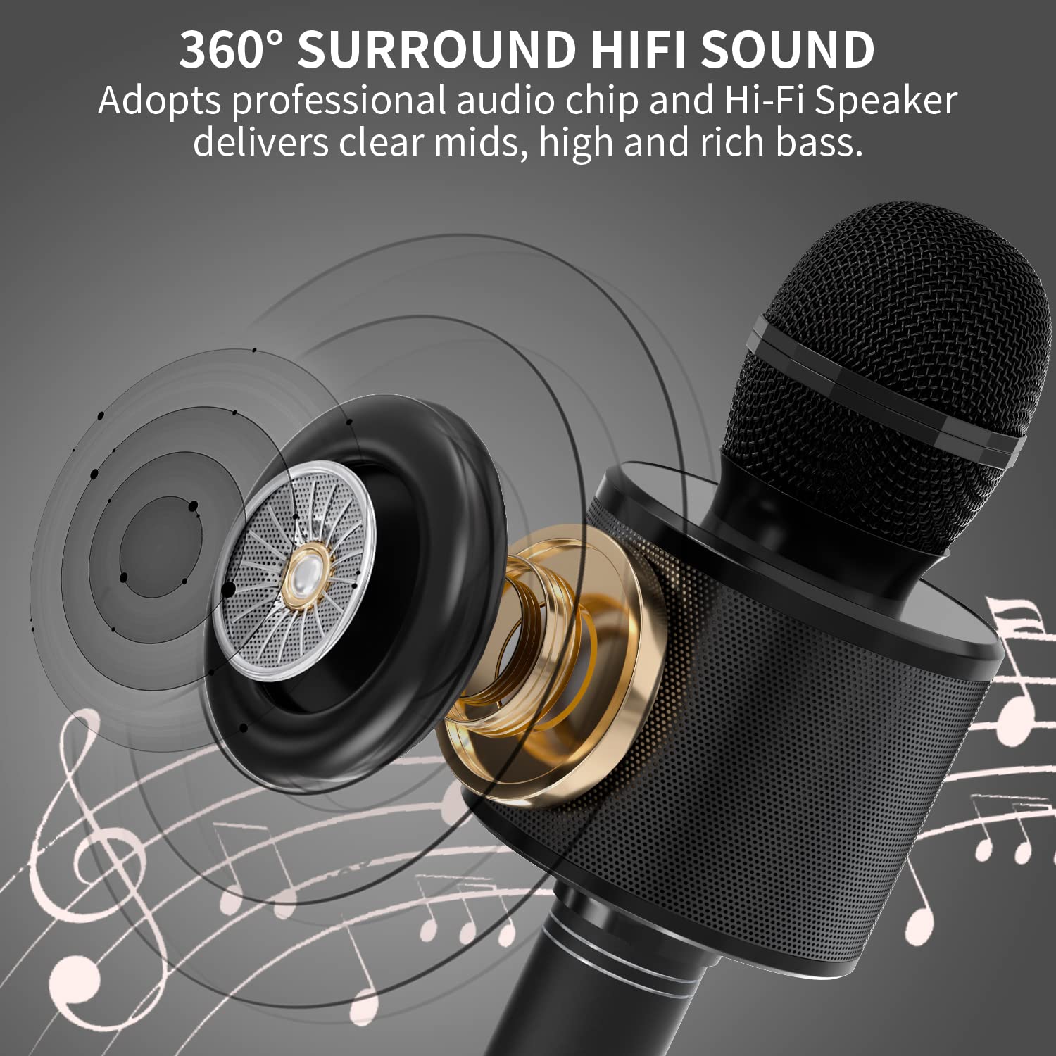 Kids Microphone for Singing, Wireless Bluetooth Karaoke Microphone for Adults, Portable Handheld Karaoke Machine, Toys for Boys and Girls Gift for Birthday Party (Black)