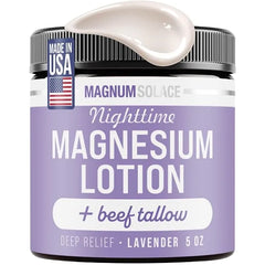 Magnum Solace Nighttime Magnesium Lotion with Beef Tallow Soothing Relief for Muscles & Joints Highly Concentrated Apply to Legs or Feet Before Bed, Lavender