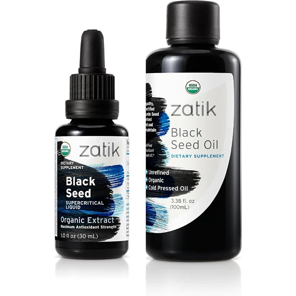 Zatik Naturals - Organic Black Seed Oil Combo Set (1 fl oz Full Spectrum Extract + 3.28 fl oz Unrefined Cold-Pressed Oils)