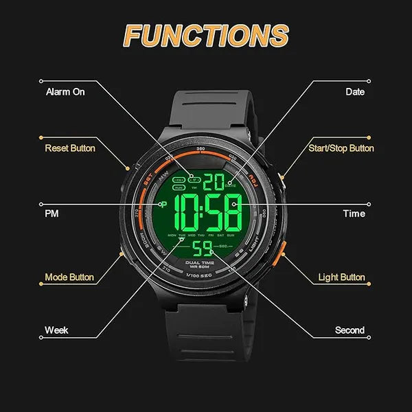 Mens Digital Sports Watch, Military Watches for Men, Large LED Screen 12/24H Chronograph Tactical Watch, Waterproof Backlight Alarm Date Wristwatch, Multifunction Army Countdown Stopwatch for Men