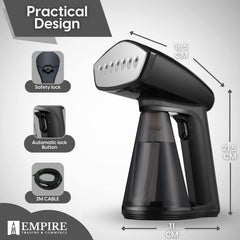 Empire Clothes Steamer, 1640-Watt Steamer for Clothes, Fast Heat-Up Steam Iron with 260ML Large Detachable Water Tank, Lightweight Travel Steamer, Travel Iron for Fabrics and Clothes (HY-168)