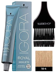 Schwarzkopf Professional Igora Royal High Lifts Permanent Hair Color Cream (with Sleek Applicator Brush) Hair Color Cream (10-4 Light Beige Blonde)