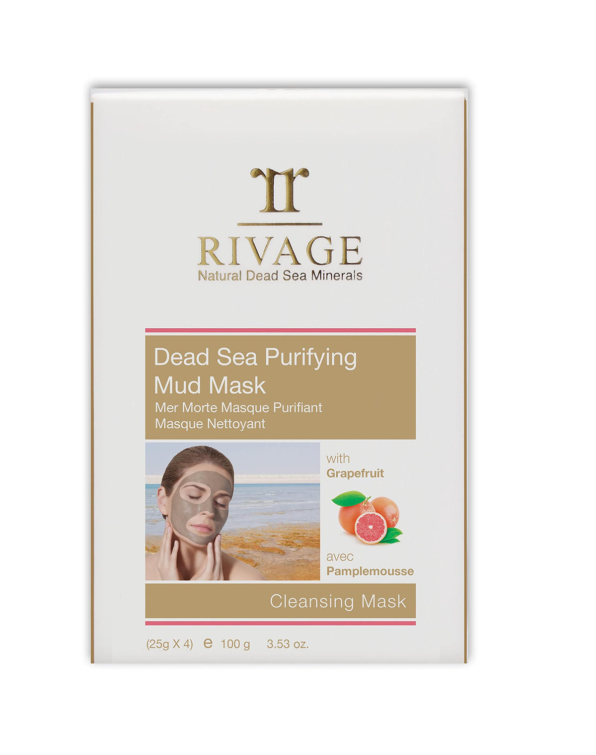 Rivage natural dead sea minerals purifying mud mask with grapefruit cleansing masks 100% authentic dead sea mud from jordan sachets 25 g x 4 vegan friendly, no animal testing, no harsh chemicals