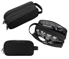 Liumrlte Electronics Travel Cord Organizer Bag, Cable Pouch Gadget Case Double Layer Zipper Large Capacity Pocket Protection for Laptop Power Mouse Line, USB Data Cable, Charger Storage Bag (Black)