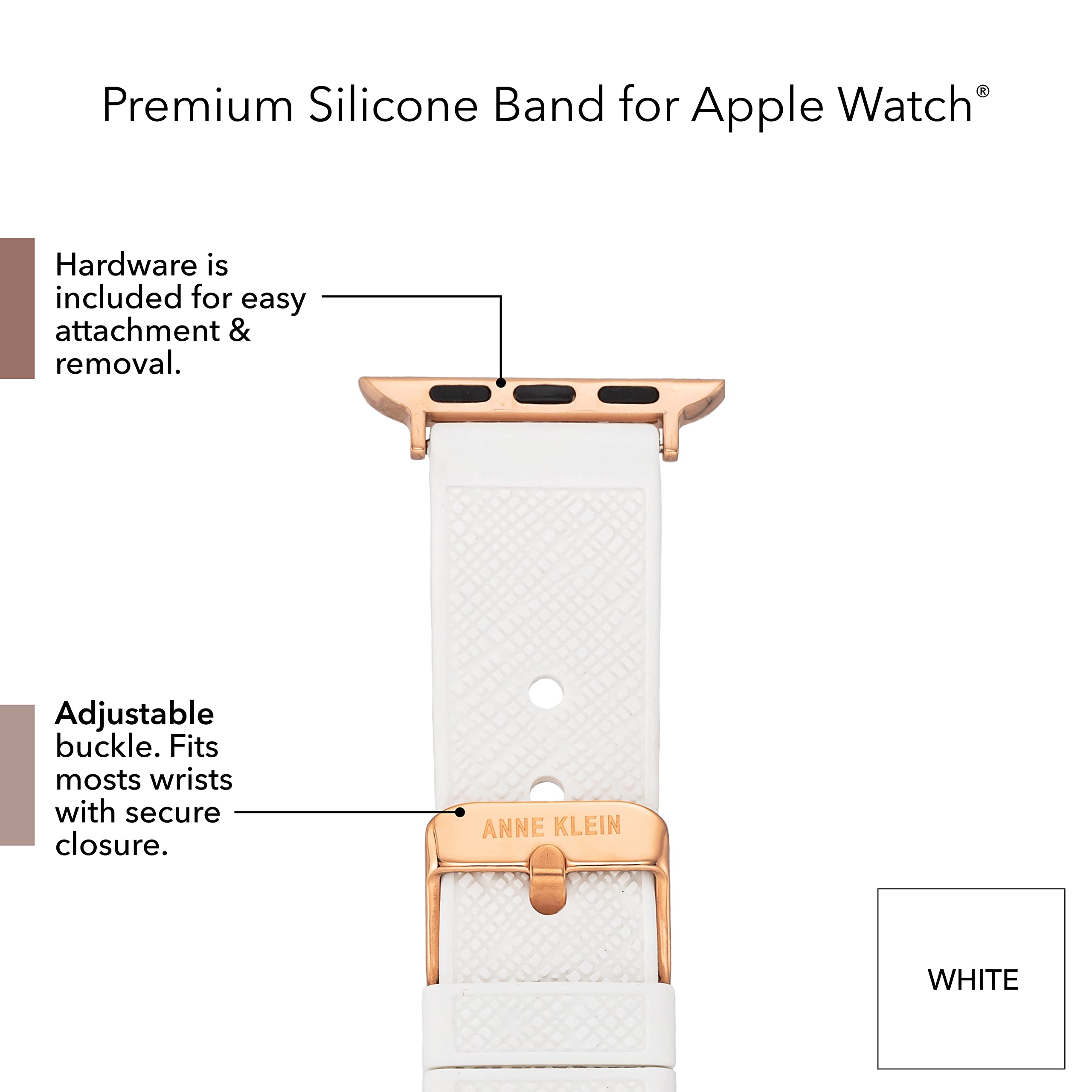 Anne Klein Silicone Fashion Band for Apple Watch Secure, Adjustable, Apple Watch Band Replacement, Fits Most Wrists