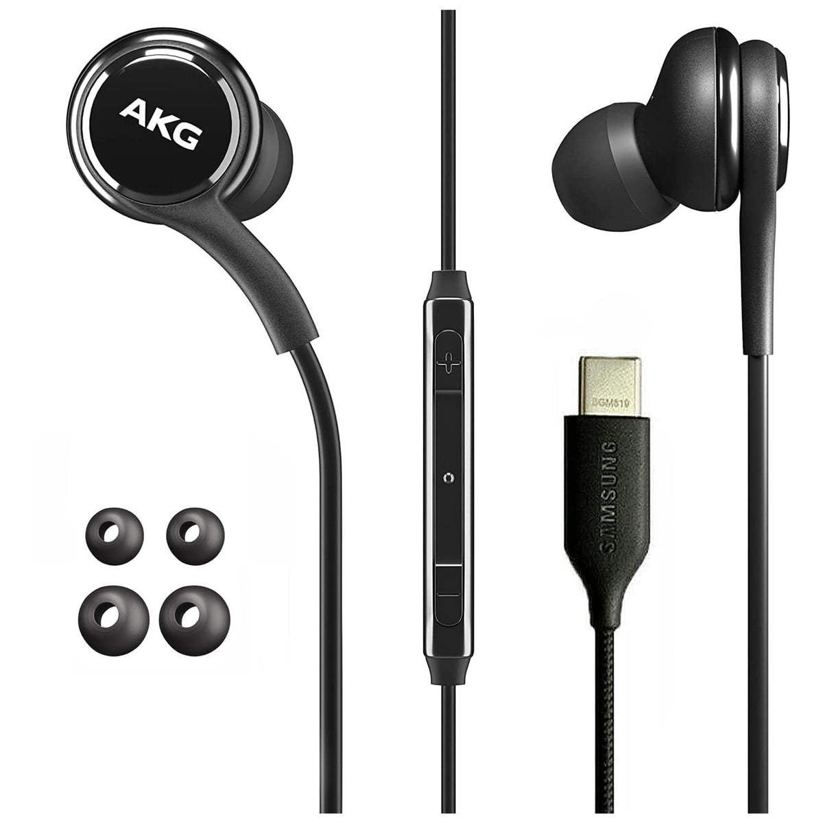 PHQ Samsung AKG Earbuds for Galaxy S23 Ultra, S23, S22, S21, Note 10, iPhone 15 Pro Max - Original USB Type C in-Ear Headphones With Remote & Mic - Black