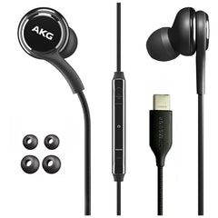PHQ Samsung AKG Earbuds for Galaxy S23 Ultra, S23, S22, S21, Note 10, iPhone 15 Pro Max - Original USB Type C in-Ear Headphones With Remote & Mic - Black