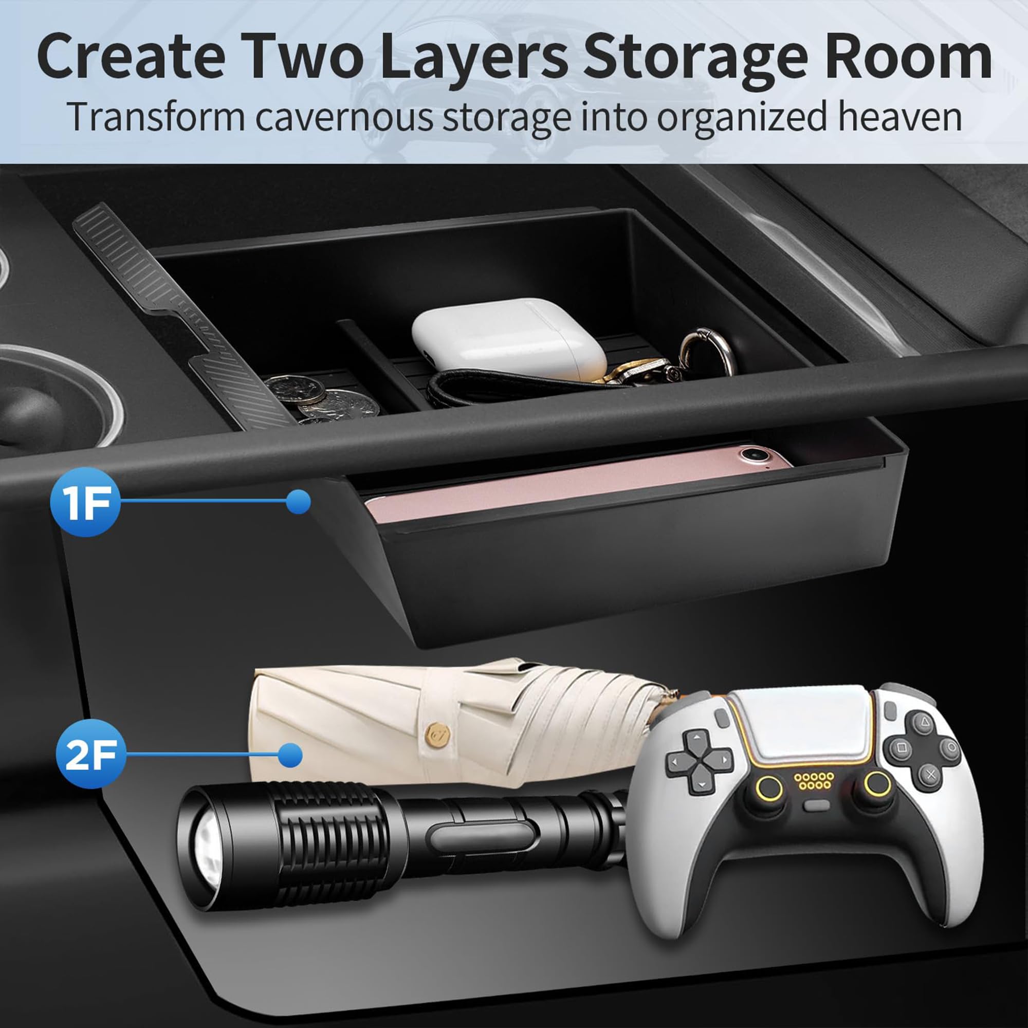 TSWCBYYLB Center Console Organizer Tray for Tesla Model 3 Highland 2024, Armrest Hidden Organizer Box Cup Holder