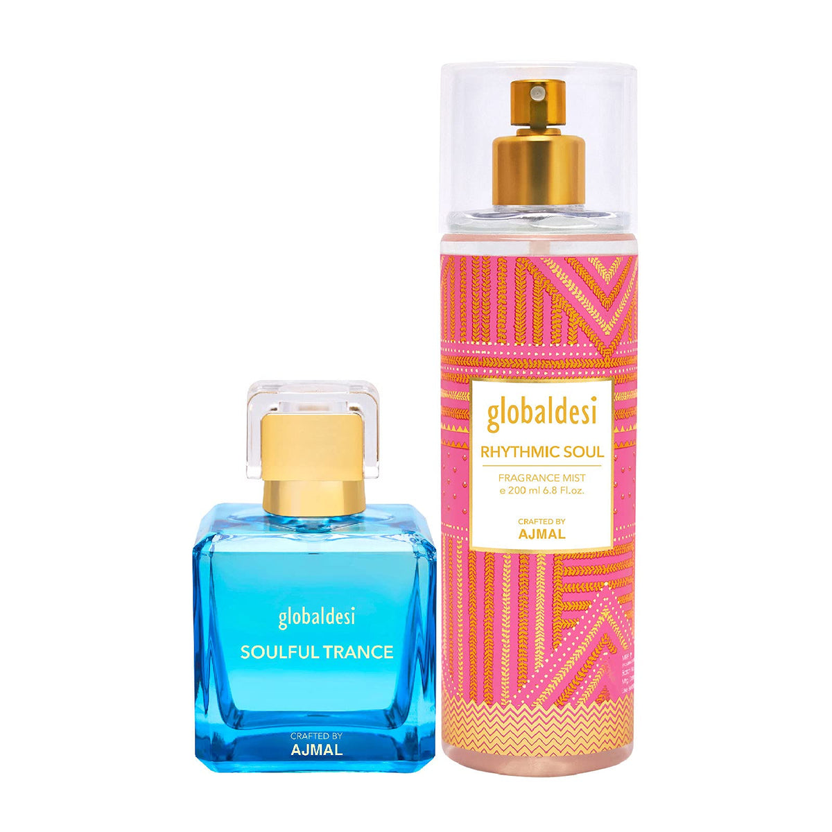 Global Desi Soulful Trance Eau De Parfum 100ML & Rhytmic Soul Body Mist 200ML Pack of 2 for Women Crafted by Ajmal + 2 Parfum Testers