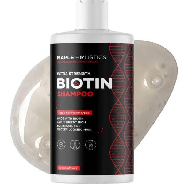Maple Holistics Ultra Biotin Shampoo for Thinning Hair - Extra Strength Volumizing Shampoo for Men and Women with B Vitamins and Rosemary Essential Oil - Sulfate Free Shampoo Biotin Formula for Hair and Scalp Care - 16 fl oz