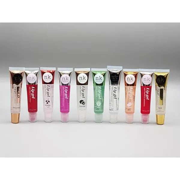 Nicka k New York Lip Gel with Vitamin E (Gold, Rose Gold, Bubble Gum, Cherry, Strawberry, Aloe, Coconut, Mango, Rosehip & Clear)10 PACK!!