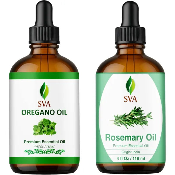 SVA ORGANICS Oregano and Rosemary Essential Oil 4 oz Bundle – Premium Grade Value Set for Hair Oiling, Scalp Massage, Hair Care, Skin Care and Body Massage