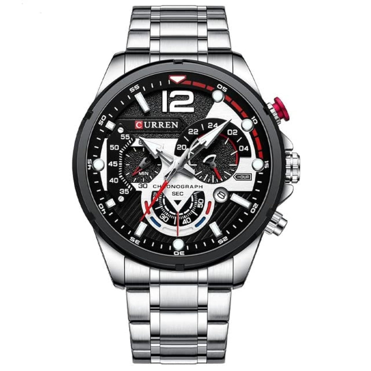 CURREN 8395 Men's Wrist Watch Chronograph Waterproof Sports Brand Luxury Military Style - SILVER