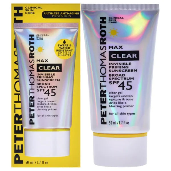 Peter Thomas Roth | Max Clear Invisible Priming Sunscreen Broad Spectrum SPF 45 | Makeup Primer with SPF, Water-Resistant Sunscreen Gel with Silky Finish, 1.7 fl. oz