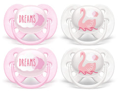 AVENT Philips Ultra Soft Pacifier, 0-6 Months, Dreams and Swan Designs, Pack of 4, SCF222/42