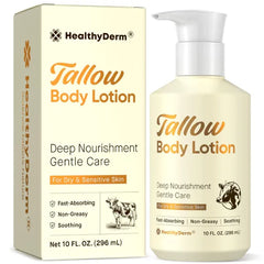 HealthyDerm Beef Tallow Body Lotion for Skin: Grass-Fed Daily Moisturizing Cream for Dry, Mature & Crepey Skin, Fast-Absorbing, Non-Greasy, Fragrance-Free Moisturizer with Aloe & Shea Butter, 10 fl oz