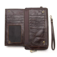 Hiram Wristlet Bag Genuine Leather RFID Cellphone Wallet Men's Clutch Wallets Men Credit Card Holder Male Long Purse Zipper (Coffee)