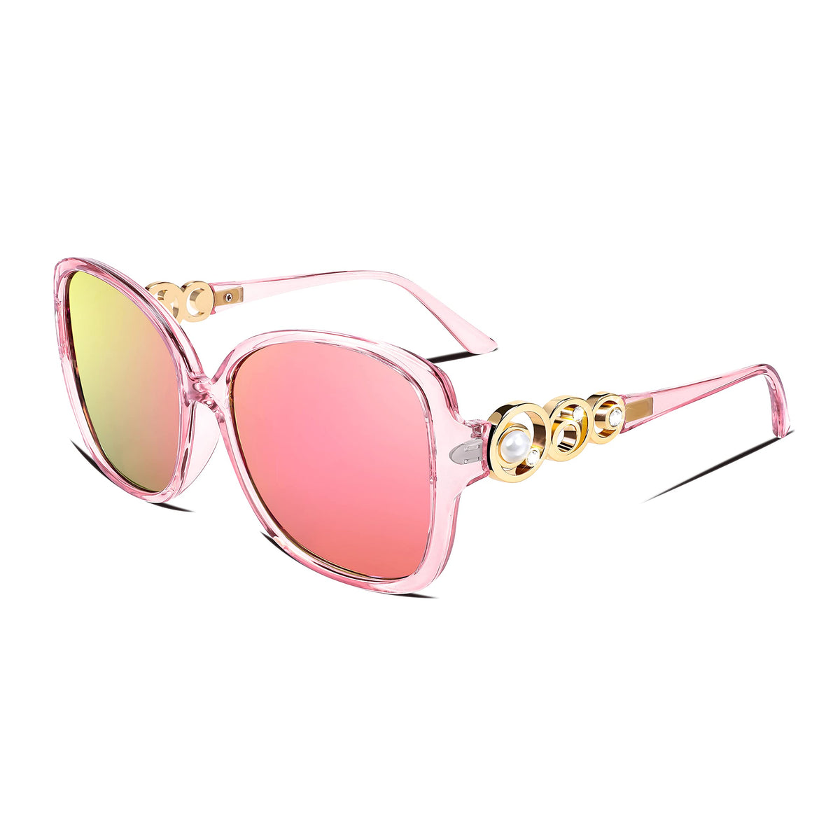 FEISEDY Women's Fashion Sunglasses, Oversized Square Frame with Pearl Sparkling, Polarized UV Protection B2821