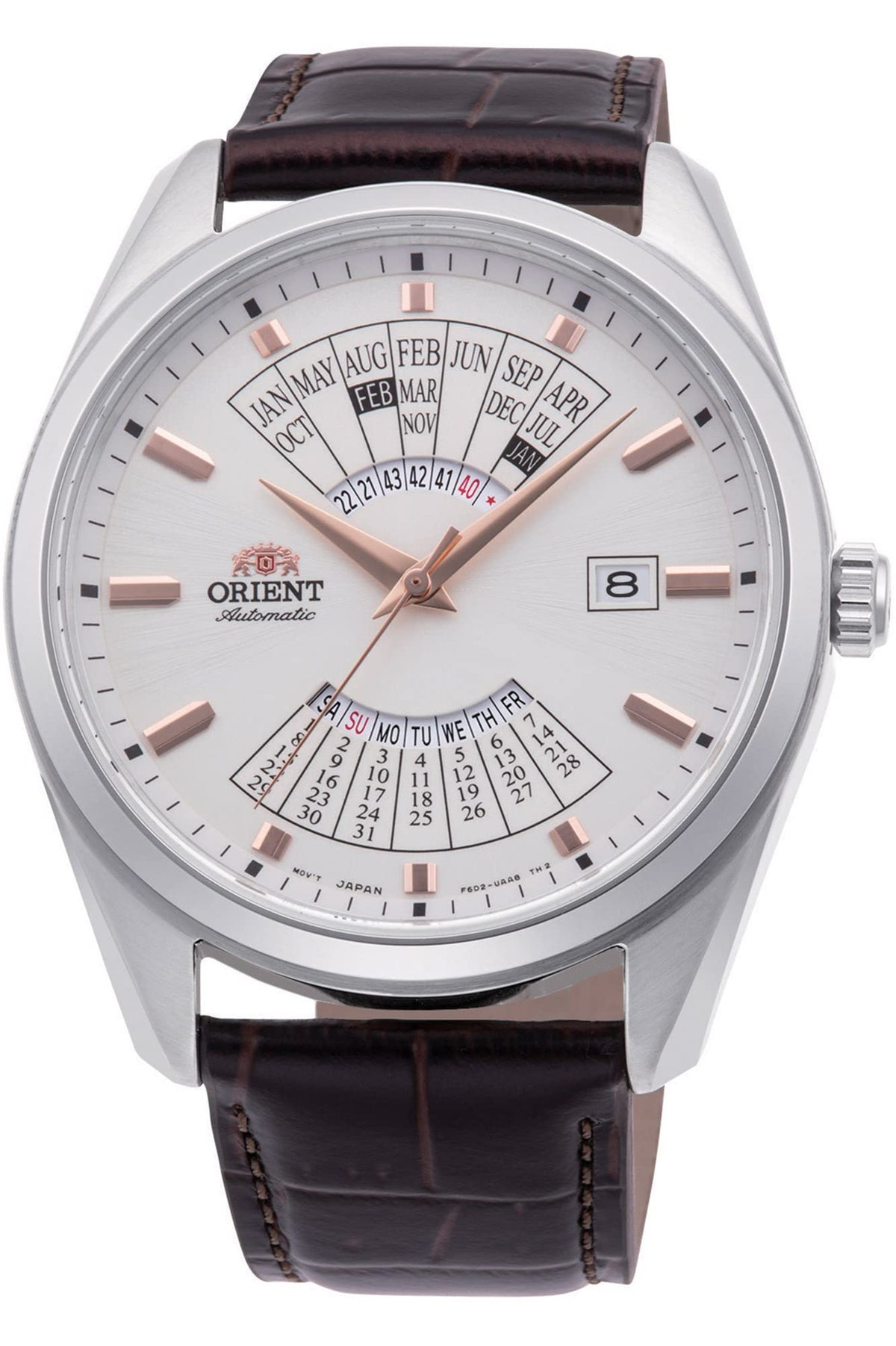 Orient RA-BA0005S10B Multi-Year Calendar Analog Automatic Watch for Men, 43 mm Case Size, Silver/Pink