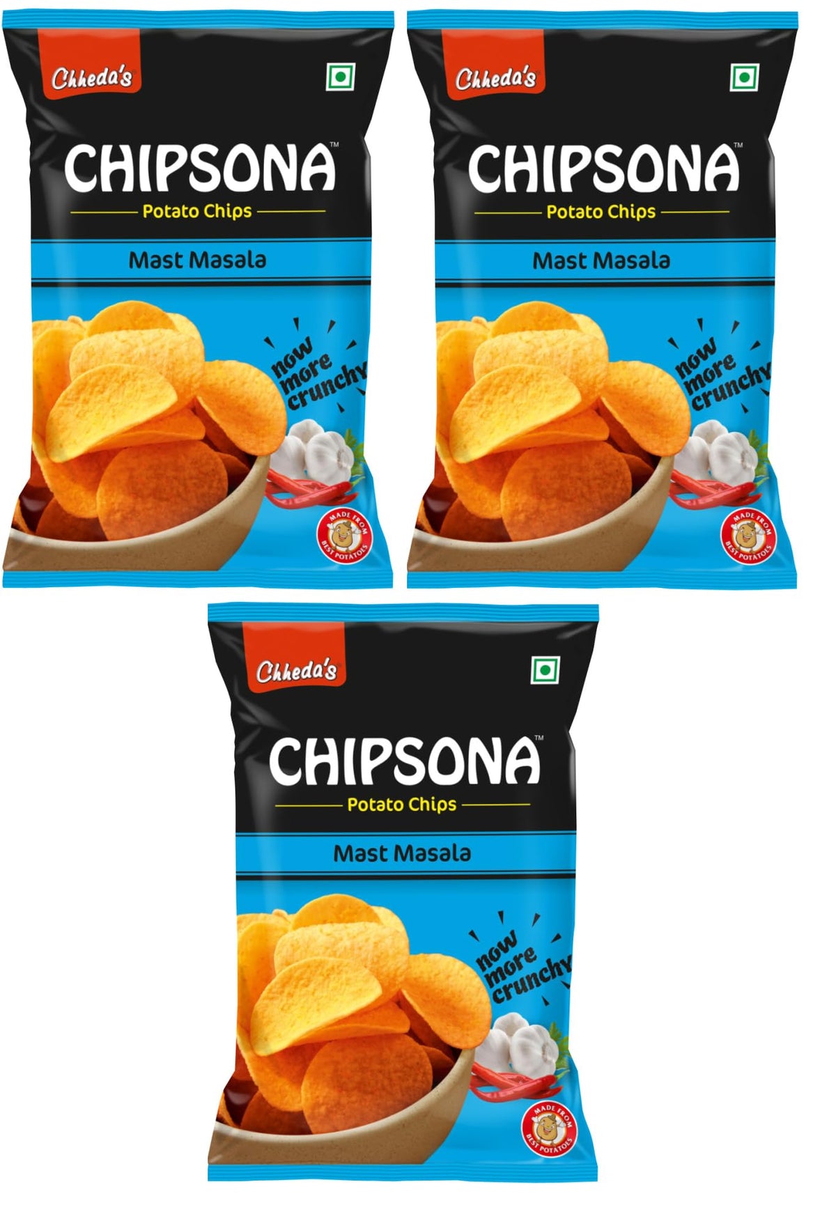 Chheda's Chipsona Mast Masala Potato Chips | Vegetarian Snacks | Spicy & Tangy 90g (Pack of 3)