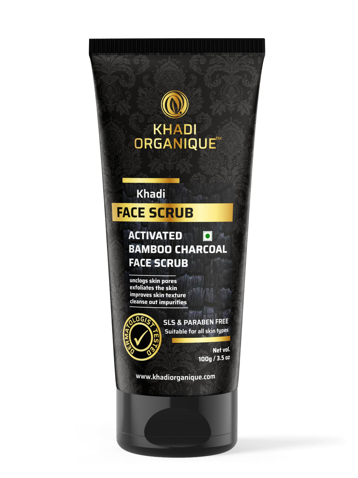 Khadi Organique Activated Charcoal Face Scrub, Exfoliate Dark Spot - 100 Gm