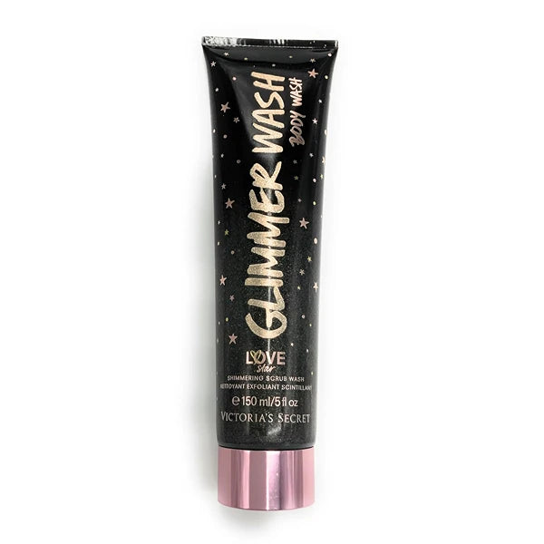 Victoria's Secret Love Star Shimmering Body Scrub Wash, Black with Gold Stars Design, 5 fl oz, Limited Edition