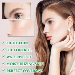 2PCS Mushroom Head Air Cushion CC Cream BB Cream Foundation Full Coverage Foundation 24HR Matte Oil Control Concealer With Makeup Face Primer & Petal-Shaped Cosmetics Brush（Natural）
