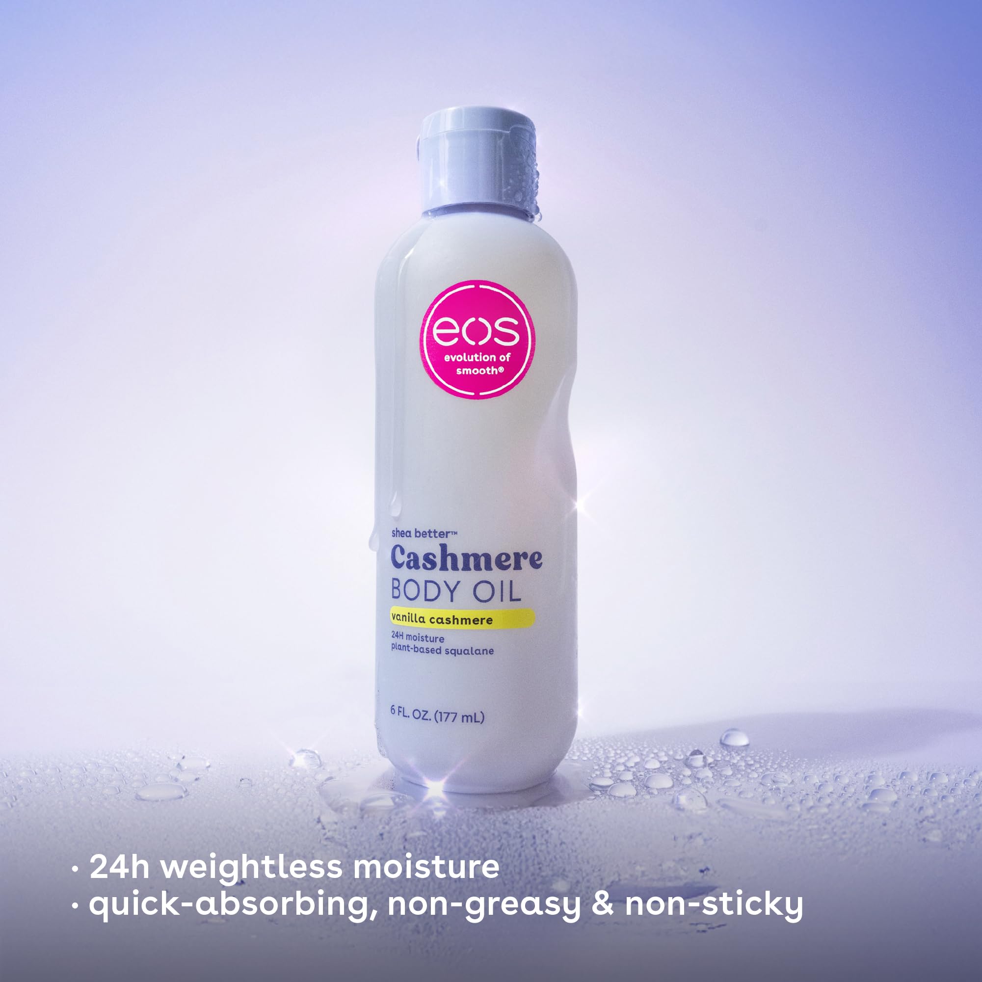 eos Cashmere Body Oil, Vanilla Cashmere, 24 Hour Moisture, Plant-Based Squalane to Soothe, Soften And Smooth Dry Skin, 6 fl oz