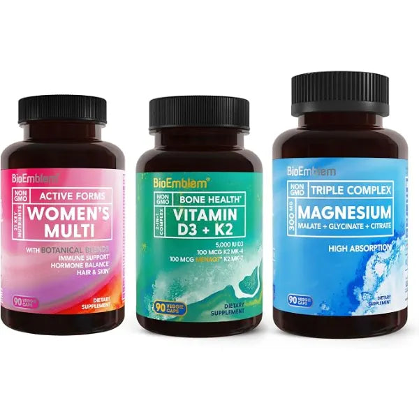 BioEmblem Triple Magnesium Complex and Vitamin D3 K2 and Women's Multivitamin