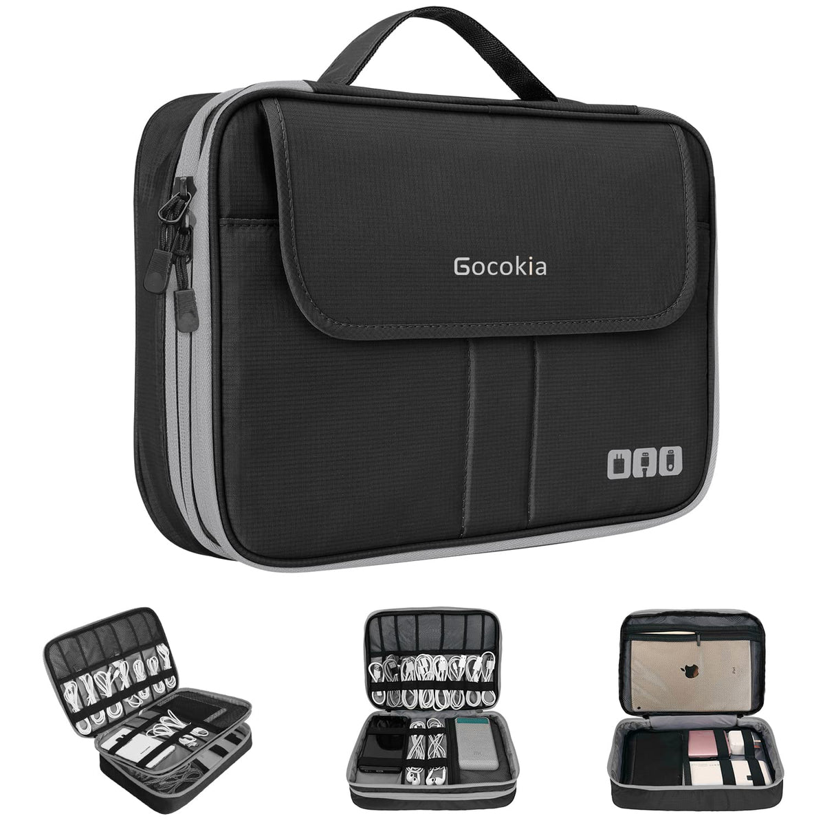 Double Layers Large Capacity Travel Electronic Accessories Organizer Bag, 2 Front Pockets Travel Gadget Carry Case, Perfect Size Fit for iPad,iPhone,Cables,Power Bank,Tablet(10.2’’)-Black