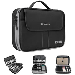 Double Layers Large Capacity Travel Electronic Accessories Organizer Bag, 2 Front Pockets Travel Gadget Carry Case, Perfect Size Fit for iPad,iPhone,Cables,Power Bank,Tablet(10.2’’)-Black