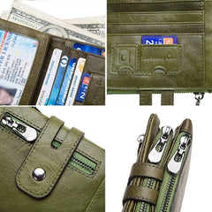 SLGOL Mens Chain Wallets with Anti-Theft Chain, Genuine Leather Purse RFID Blocking Bifold Wallet with Coin Pocket Purse (Green)