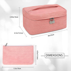 AUTOYSUR Makeup Bag Waterproof Cosmetic Bag Leather Makeup Travel Bag Portable Makeup Large Capacity Makeup Brush Bag Multifunctional Makeup Organizer Bag (Pink)