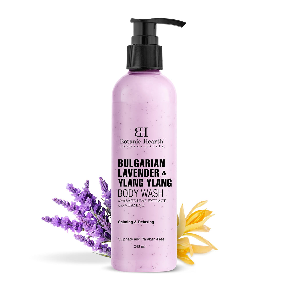 Botanic Hearth Bulgarian Lavender & Ylang Ylang Body Wash with Vitamin E, Sage Leaf Extracts | Calming & Relaxing | Sulphate & Paraben Free | Shower Gel for Men and Women | 245ml