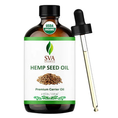 SVA ORGANICS Hemp Seed Oil Cold Pressed 4oz (118 ml) Premium Carrier Oil With Dropper For Skin Care, Hair Care, Scalp Massage, Body Massage