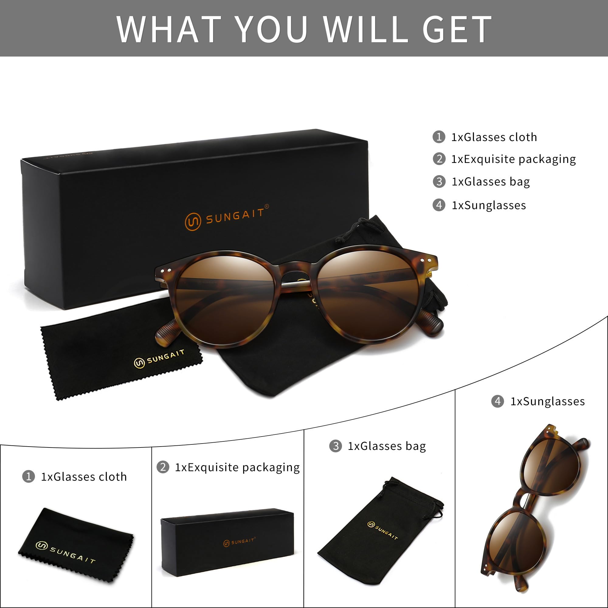SUNGAIT Women's Classic Vintage Round Polarized Sunglasses Retro Style UV400 SGT166