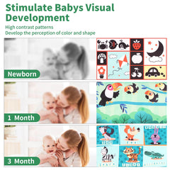 Joyfia Tummy Time Baby Mirror Toys Baby Toys 0-6 Months, Floor Mirror with Crinkle Cloth Book & Teethers, Double-sided Black and White High Contrast Toy, Infant Sensory Toys for Newborn 0-12 Months