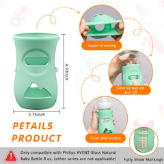 Silicone Sleeves for Avent Glass Natural Baby Bottle,4 Pack Bottles Shatter Proof Bottle Covers,Anti Flow Holder Compatible Baby Bottle 4 oz & 8 oz,BPA Free(Grey+White+Blue+Green)