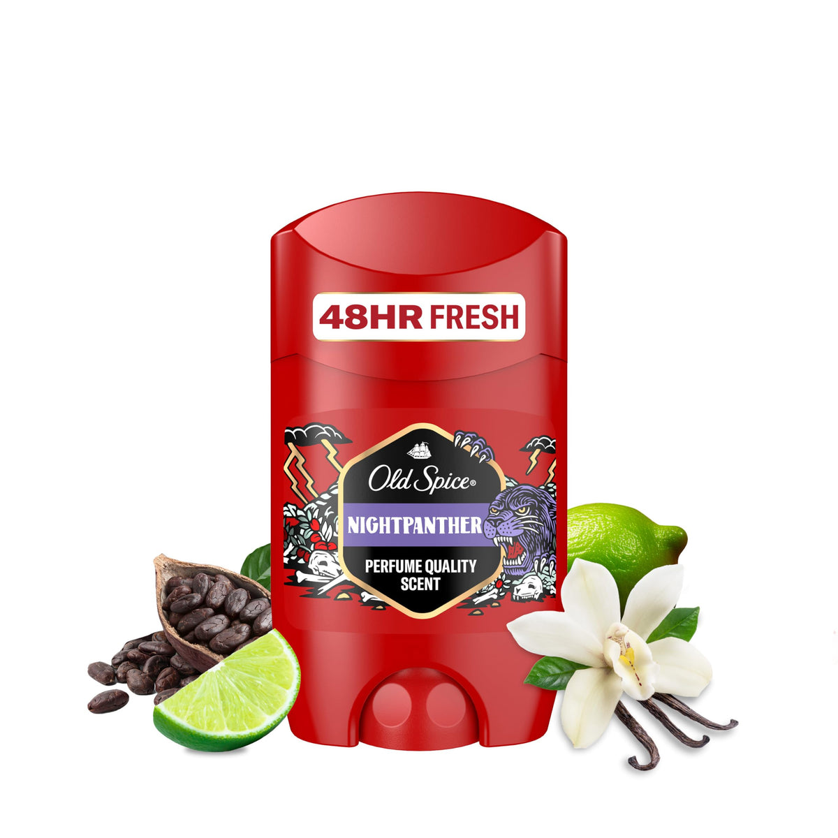 Old Spice Nightpanther Deodorant Stick for Men, 50 ml, 48H Fresh, Long-Lasting Fragrance in Perfume Quality, 0% Aluminium Salts, No Stains on Black and White, Made from 50% Recycled Plastic